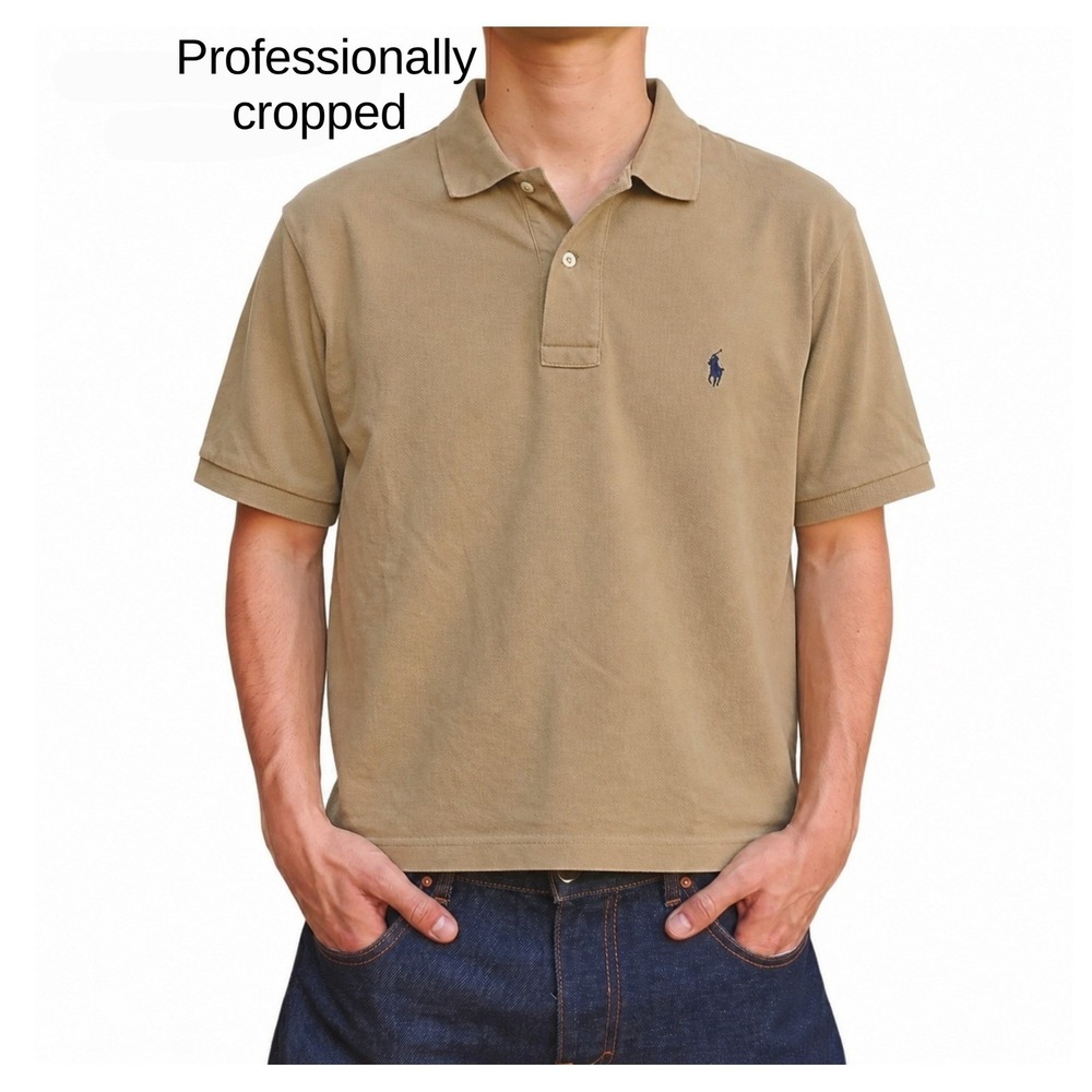 Polo Ralph Lauren Mens Cropped Polo Shirt Tan Khaki Cotton Short Sleeve Size M